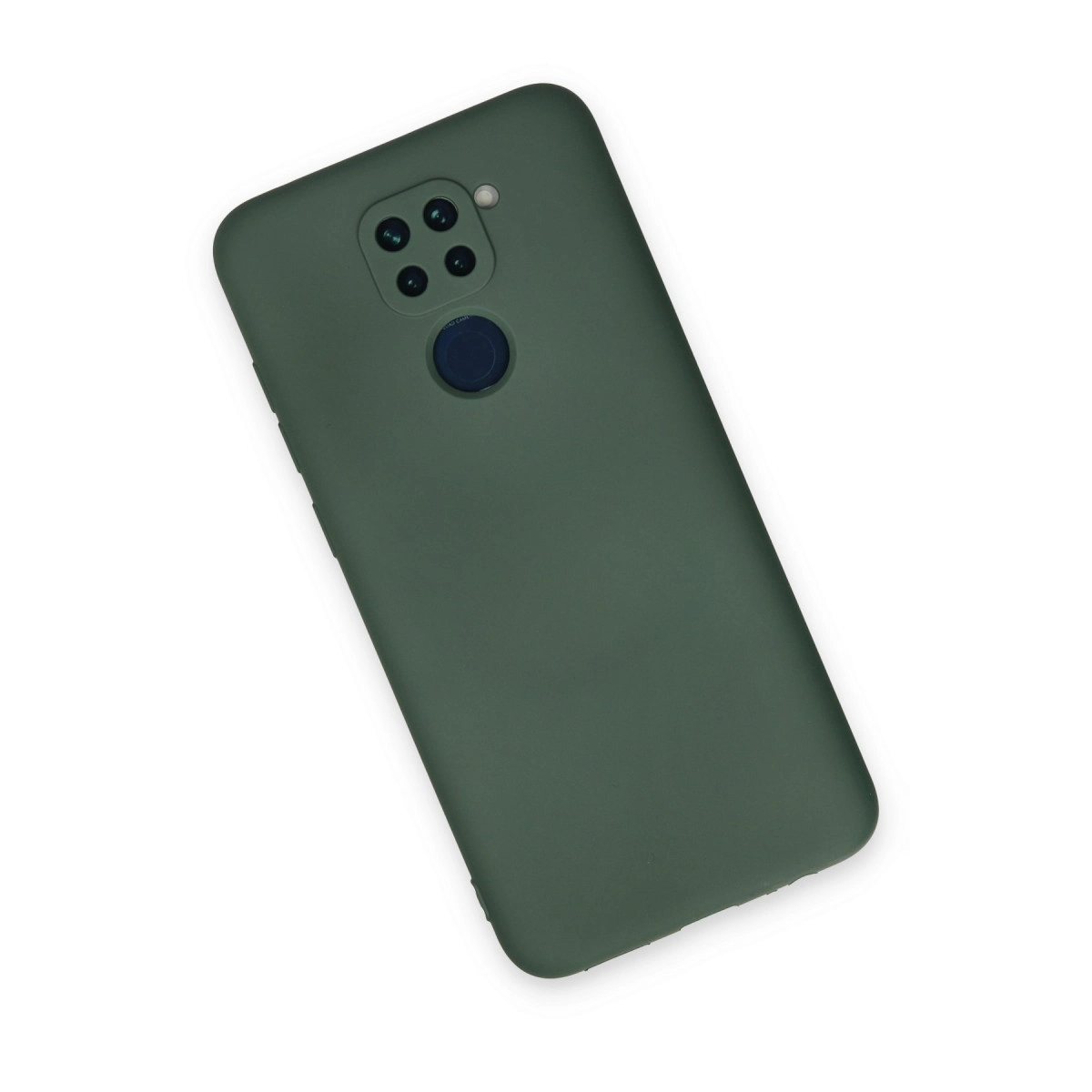 Dörtlü kamera ve parmak izi sensörlü koyu yeşil telefon kılıfı.