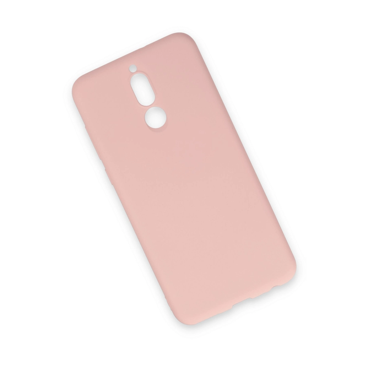 Kamera ve flaş için kesikleri olan açık pembe telefon kılıfı.