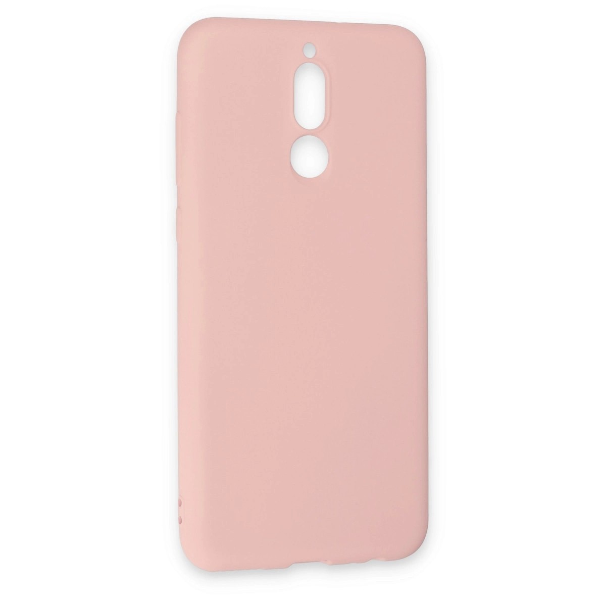 Kamera ve flaş için kesikleri olan açık pembe telefon kılıfı.