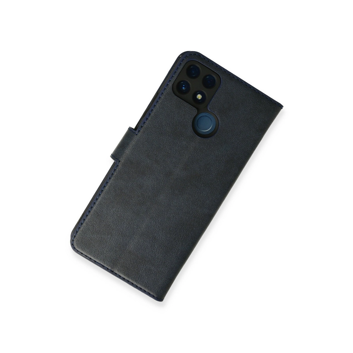 Kamera kesimli ve dikiş detaylı lacivert telefon kılıfı.