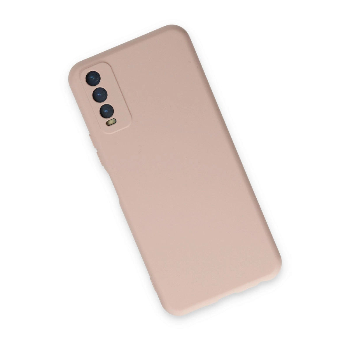Tozlu gül rengi, üçlü kamera kesimli telefon kılıfı.