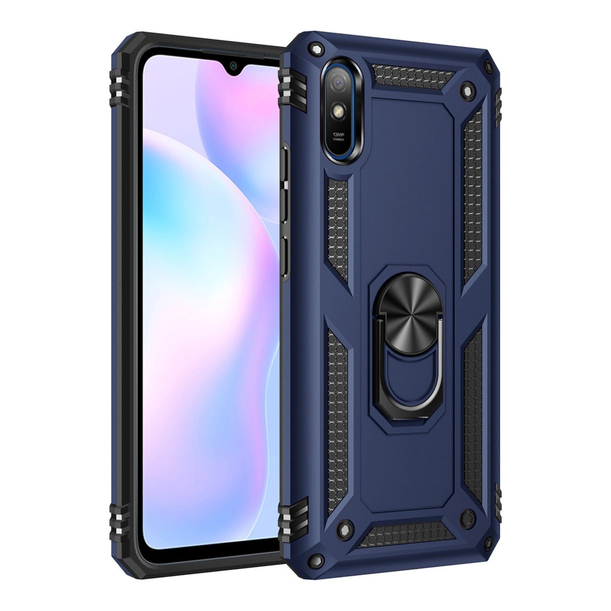 Halka tutuculu ve kamera kesimli lacivert telefon kılıfı.