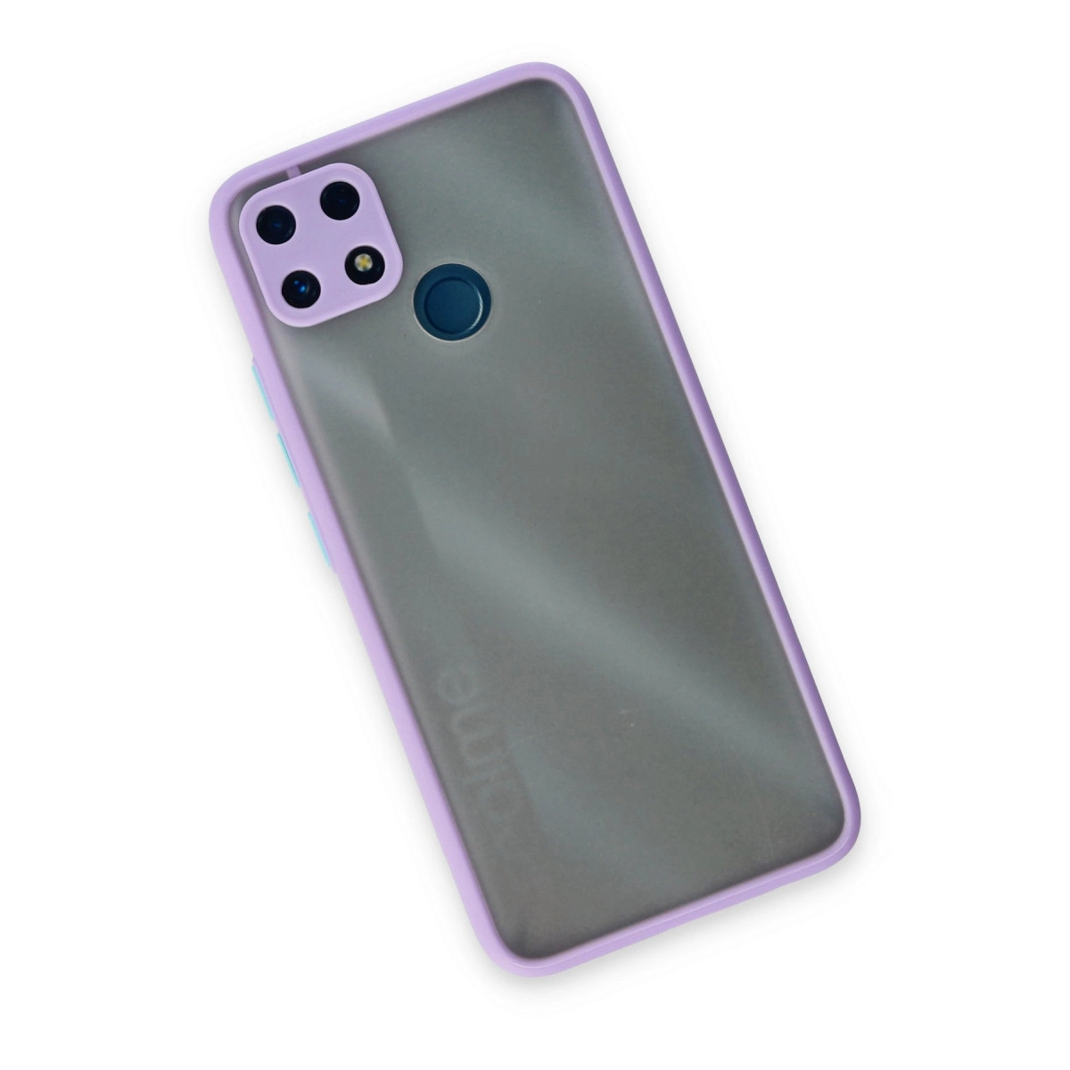 Yarı saydam arkalı ve kamera dizili mor telefon kılıfı. Dokulu.