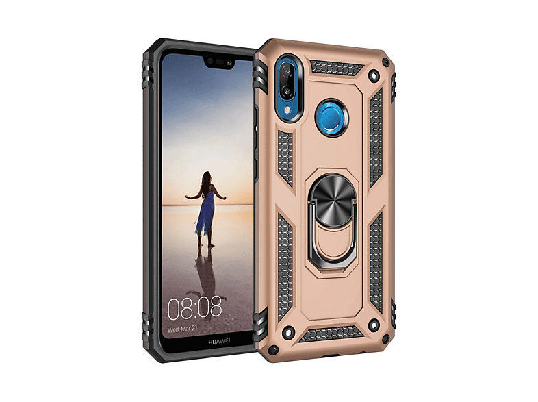 NEWFACE Huawei P20 Lite Uyumlu Sofya Yüzüklü Silikon Kapak Telefon Kılıfı Gold