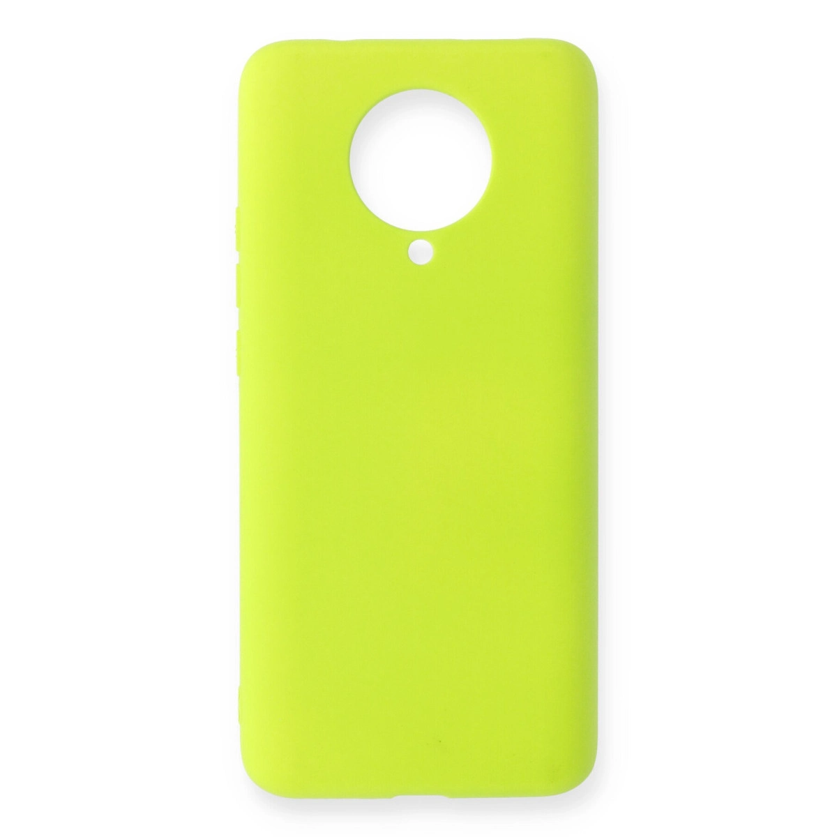Kamera ve flaş için dairesel kesimli parlak neon sarısı telefon kılıfı.