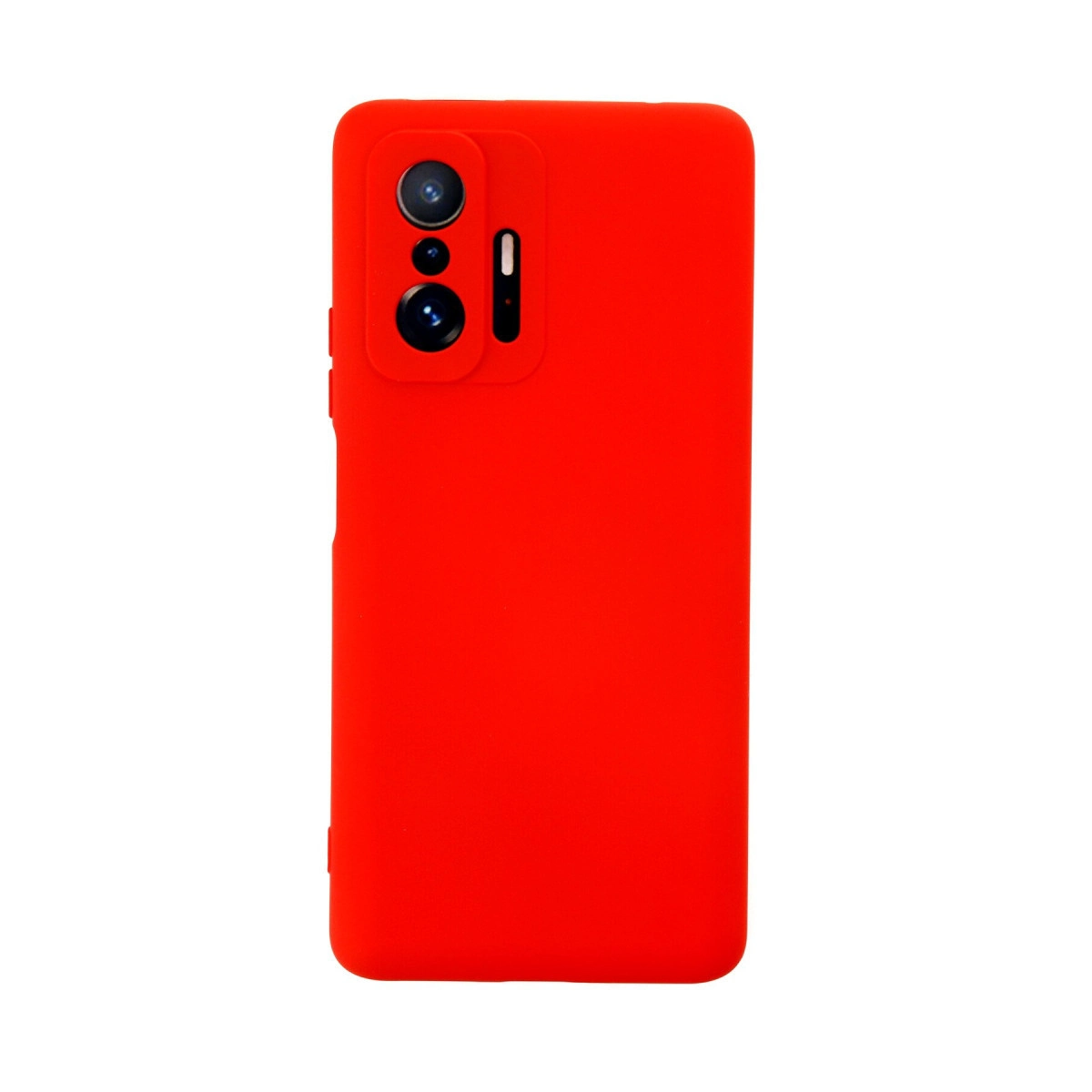 Üçlü kamera ve flaşlı kırmızı telefon kılıfı.