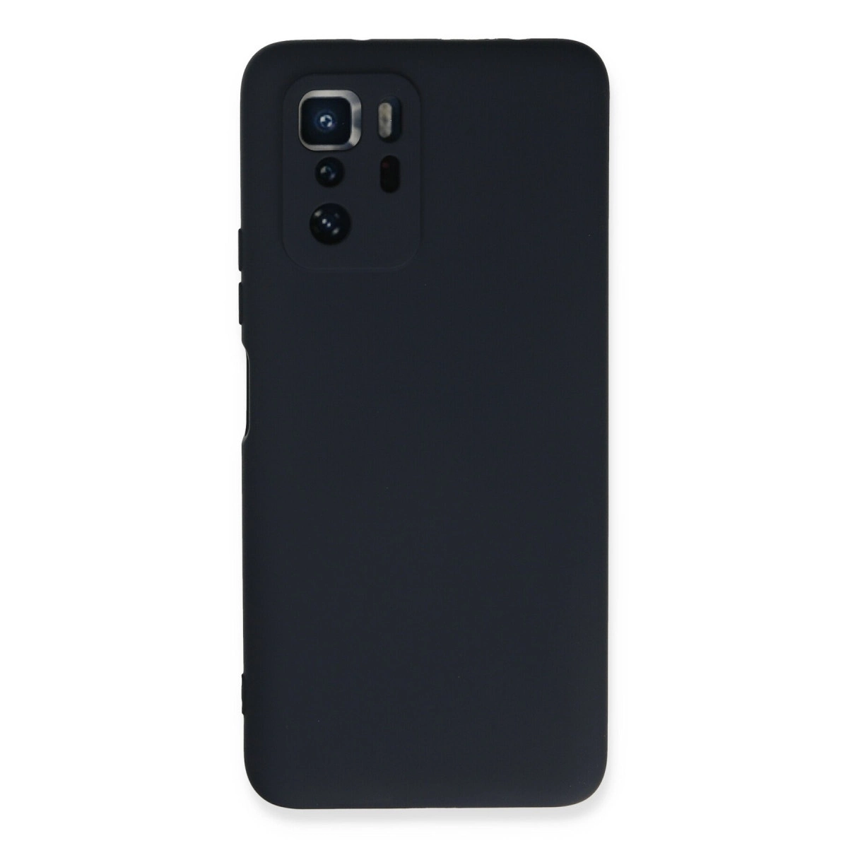 Beyaz arka plan üzerinde kamera lensi kesimli siyah telefon kılıfı.
