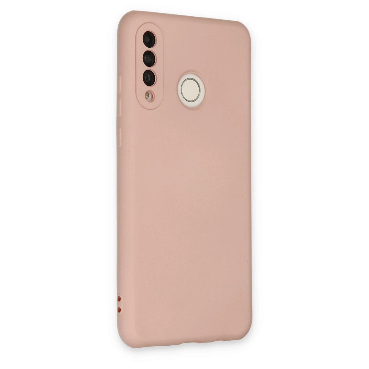 Üç kameralı ve parmak izi sensörlü pembe telefon kılıfı.