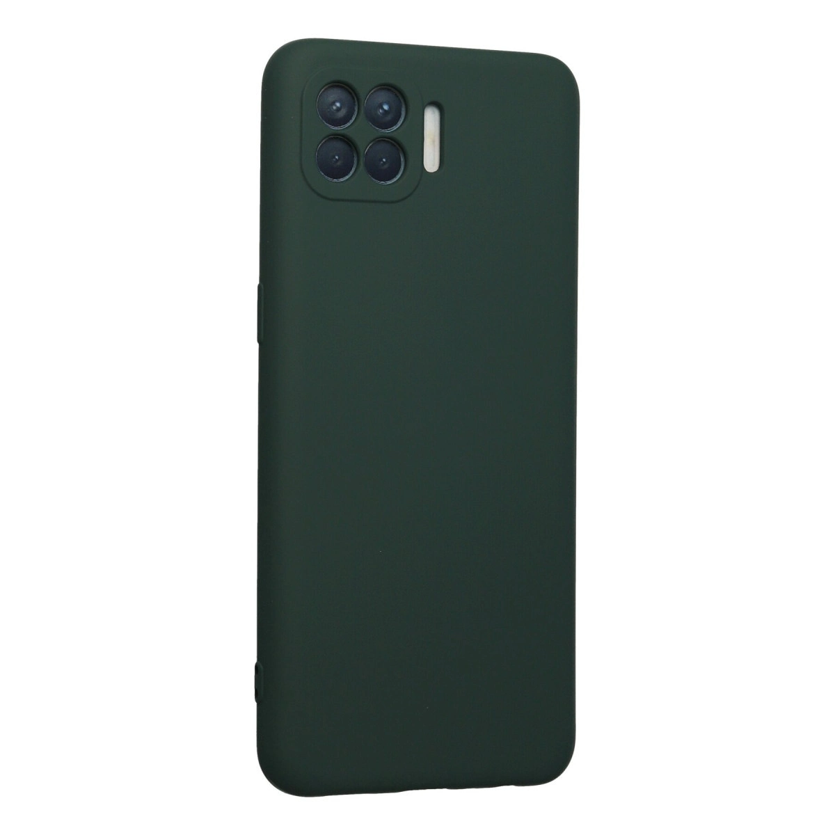 Dört kameralı ve flaşlı koyu yeşil telefon kılıfı.