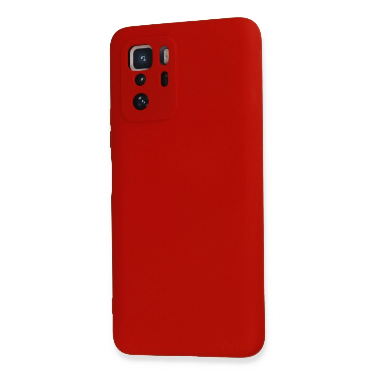 Sol üstte kamera modülü bulunan kırmızı telefon kılıfı.