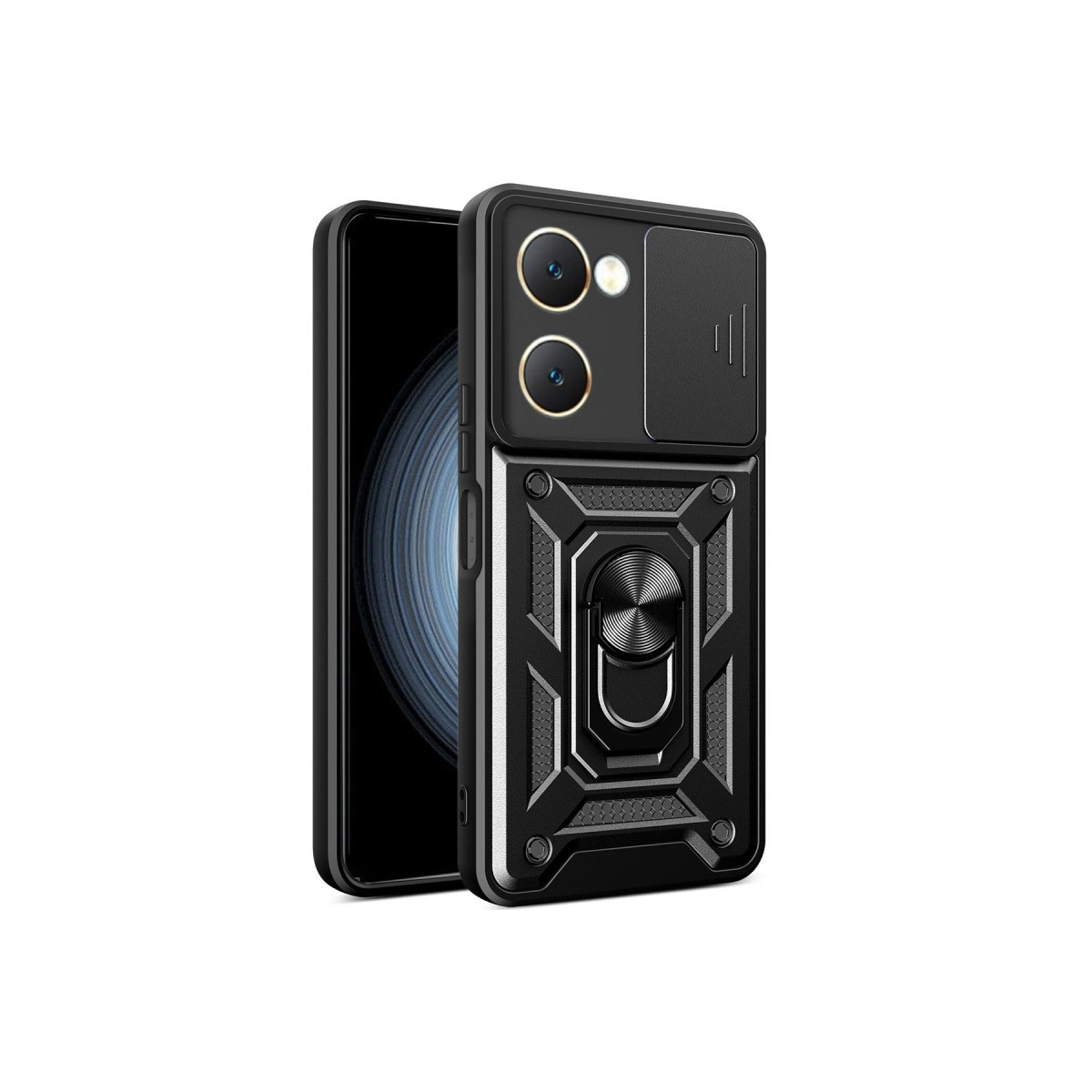 NEWFACE Vivo Y18 Uyumlu Pars Lens Yüzüklü Silikon Telefon Kılıfı Siyah