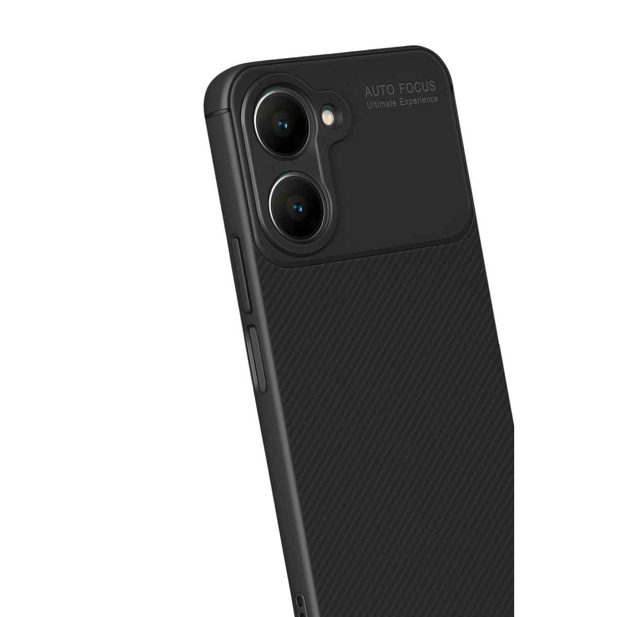 Çift kameralı siyah telefon kılıfı ve "AUTO FOCUS" yazısı.