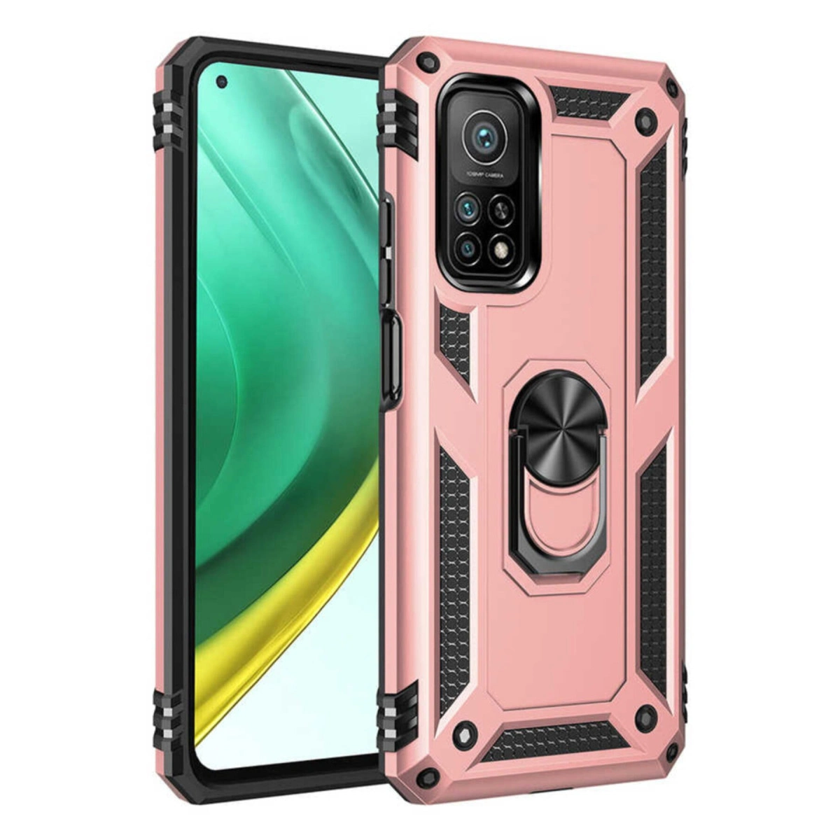 Halka tutuculu ve kamera kesimli pembe telefon kılıfı.