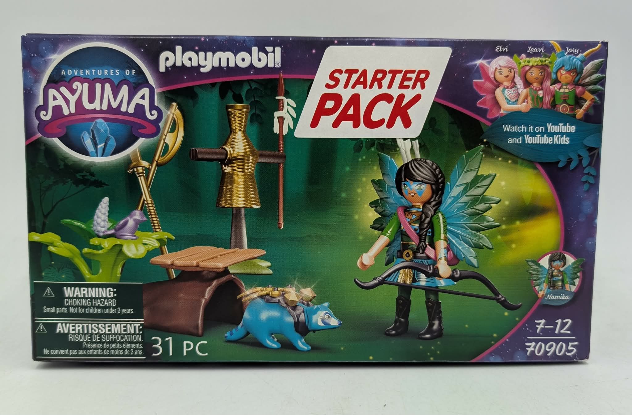 Playmobil Ayuma Starter Pack mit Fee, blauem Tier und Zubehör im Karton.