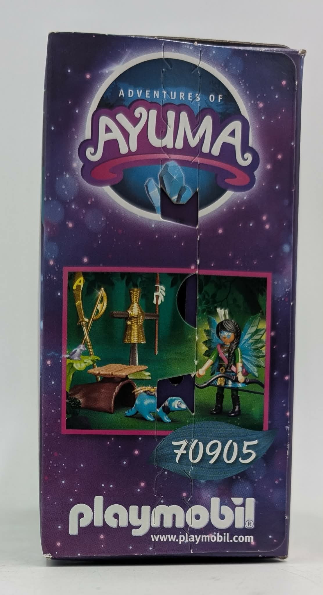 Playmobil Ayuma Spielzeugverpackung mit Feenfigur, Bogen und Zubehör im Wald.