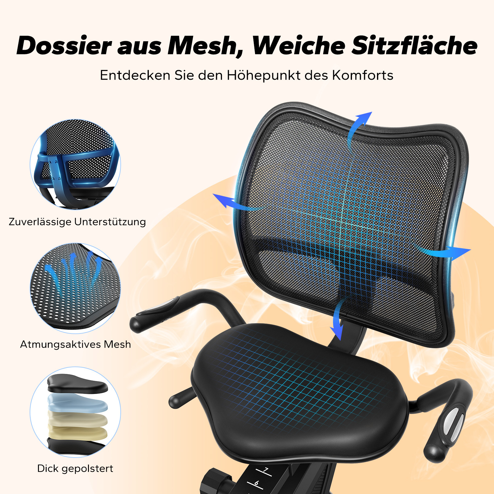 Ein schwarzer Bürostuhl mit Netzrücken und gepolsterter Sitzfläche.