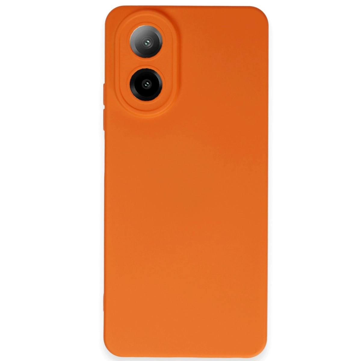 İki kamera lensli turuncu telefon kılıfının arkası.