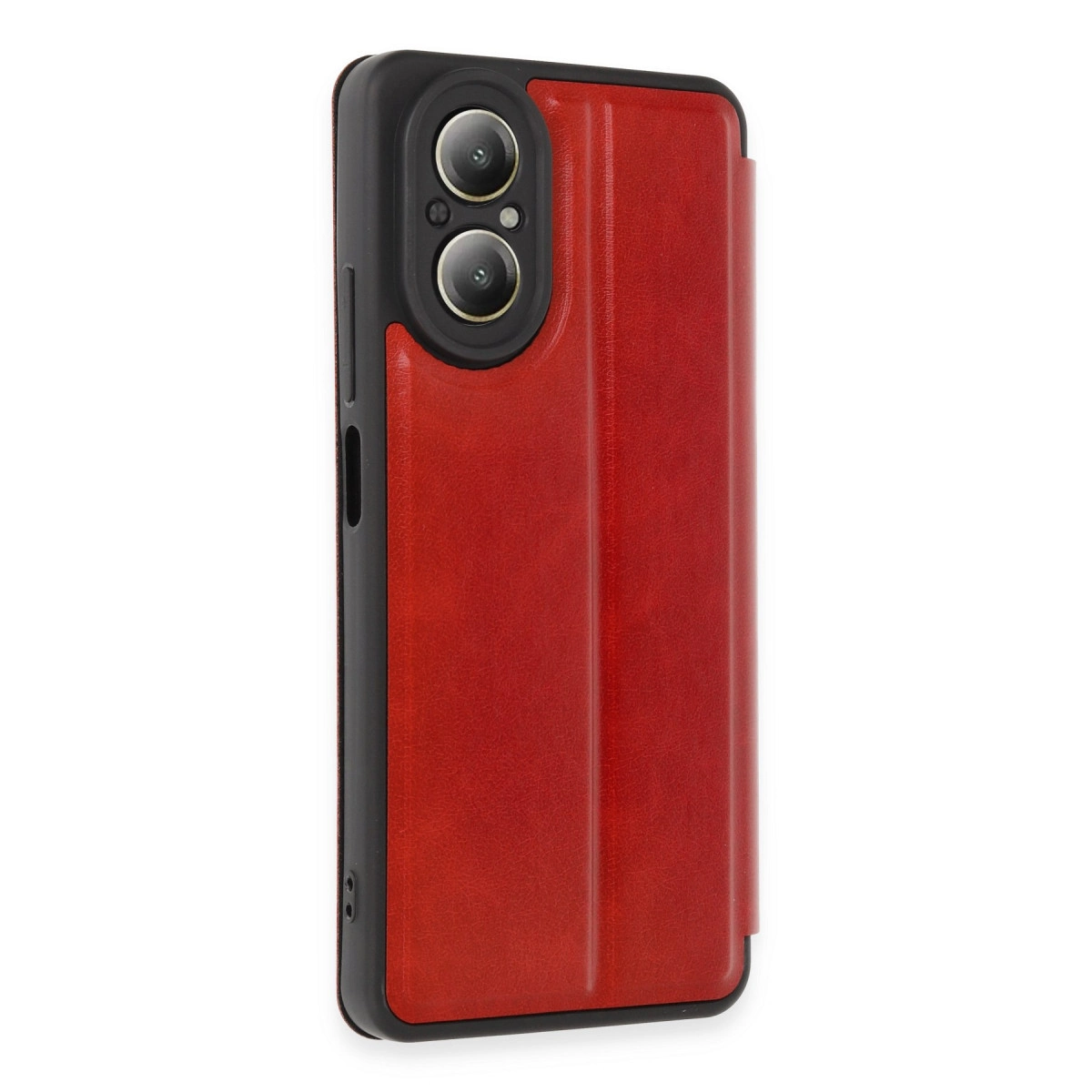 Çift kameralı kesimli kırmızı telefon kılıfı, kapalı.