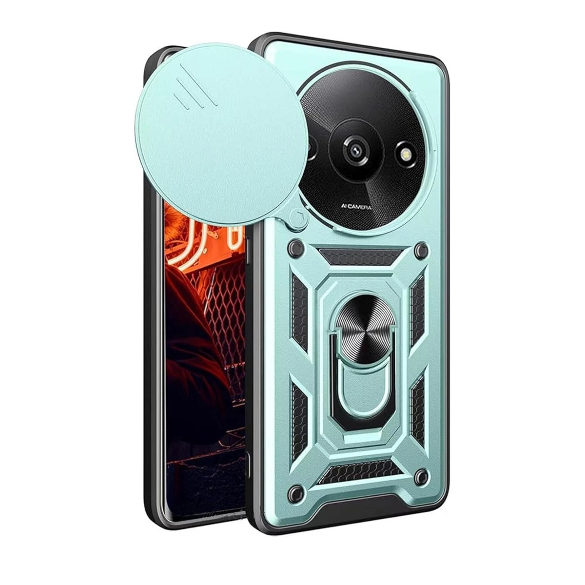 NEWFACE Xiaomi Redmi A3 4G Uyumlu Pars Lens Yüzüklü Silikon Telefon Kılıfı Yeşil