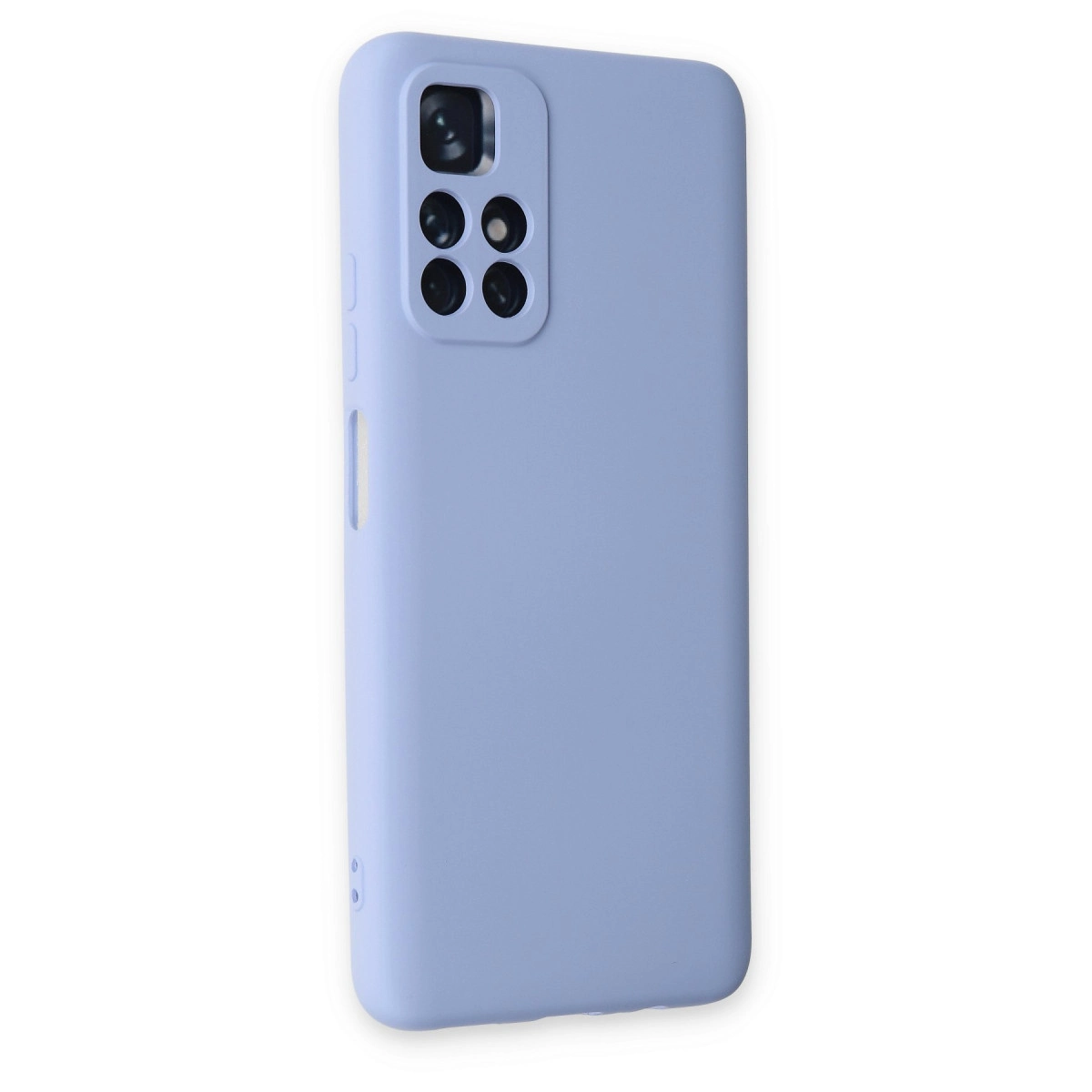 Arkada kamera modülü bulunan leylak rengi telefon kılıfı.