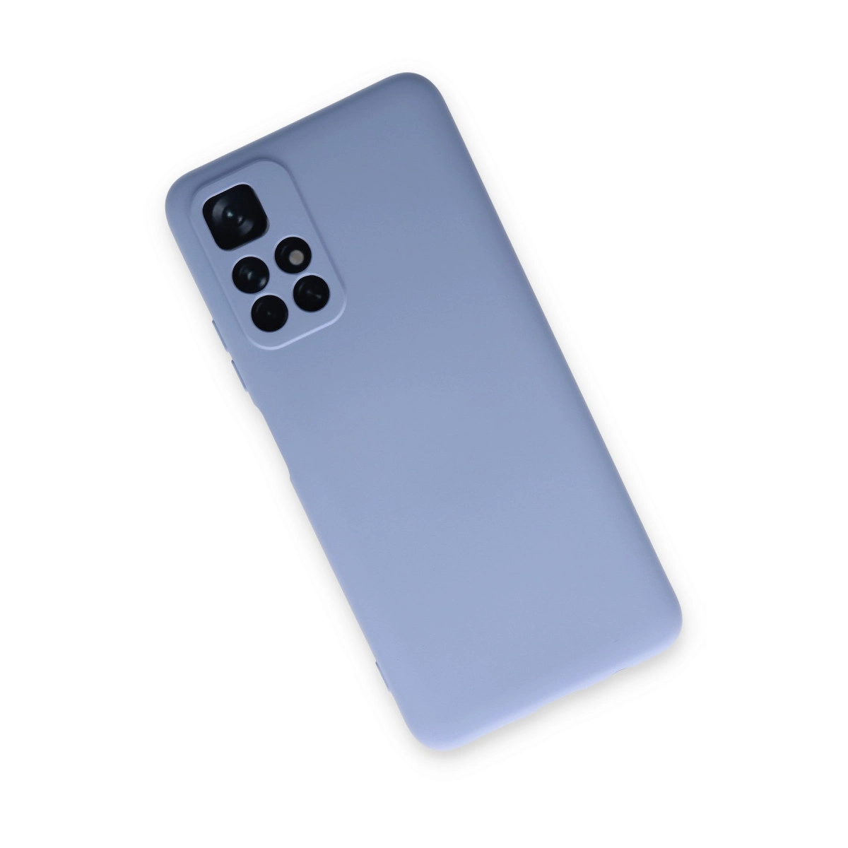 Üstte dikdörtgen kamera modülü olan mor bir telefon kılıfı.