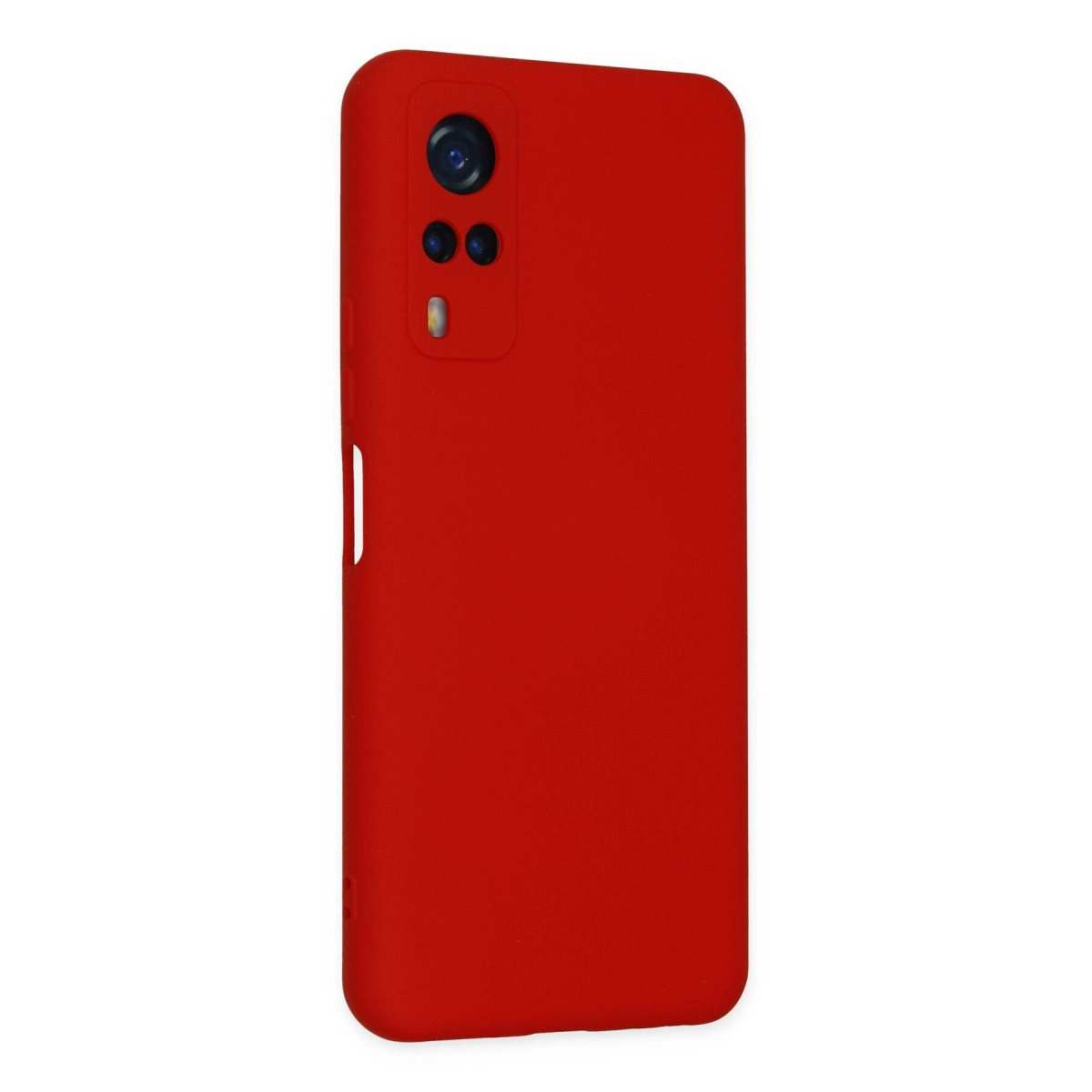 Arkada kamera modülü olan kırmızı telefon kılıfı.