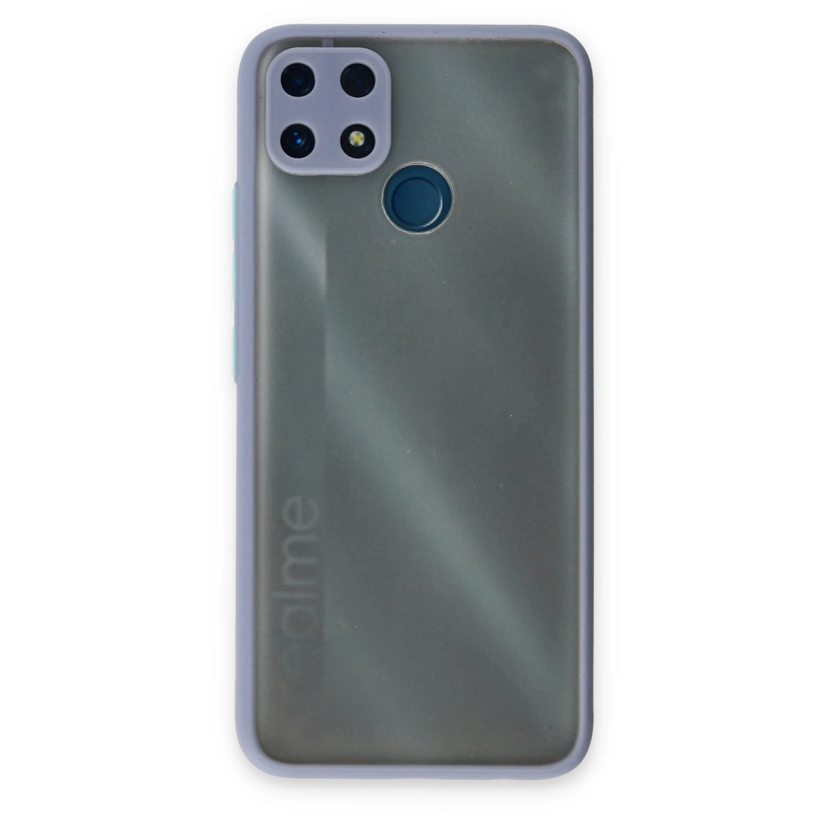 Dörtlü kamera ve parmak izi sensörlü gri telefon kılıfı.