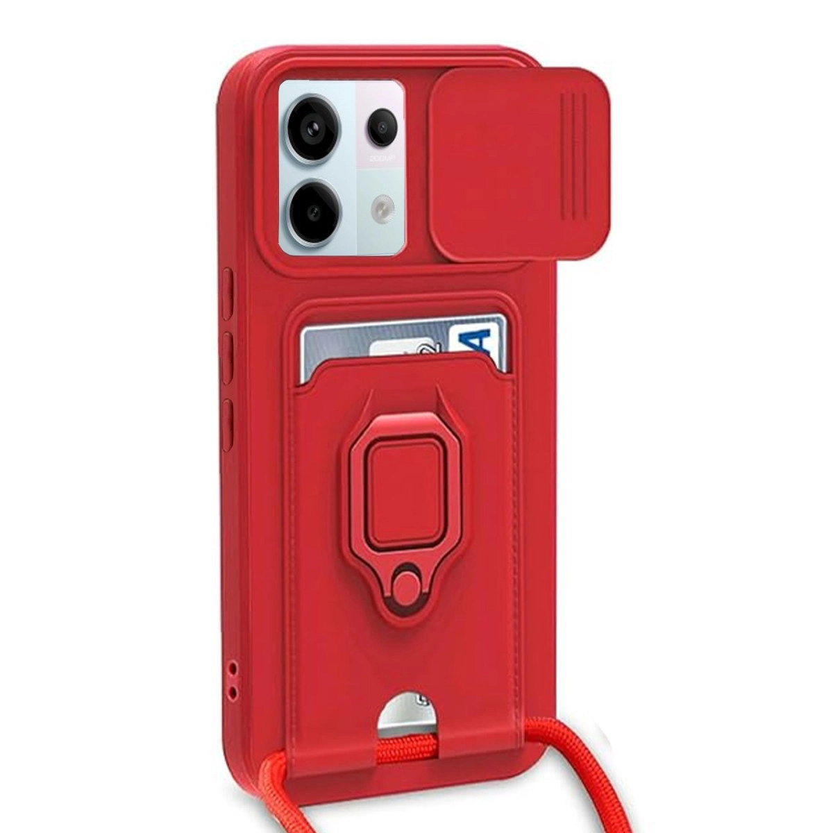 NEWFACE Xiaomi Redmi Note 13 Pro 5G Uyumlu Zuma Kartvizitli Yüzüklü Silikon Telefon Kılıfı Kırmızı