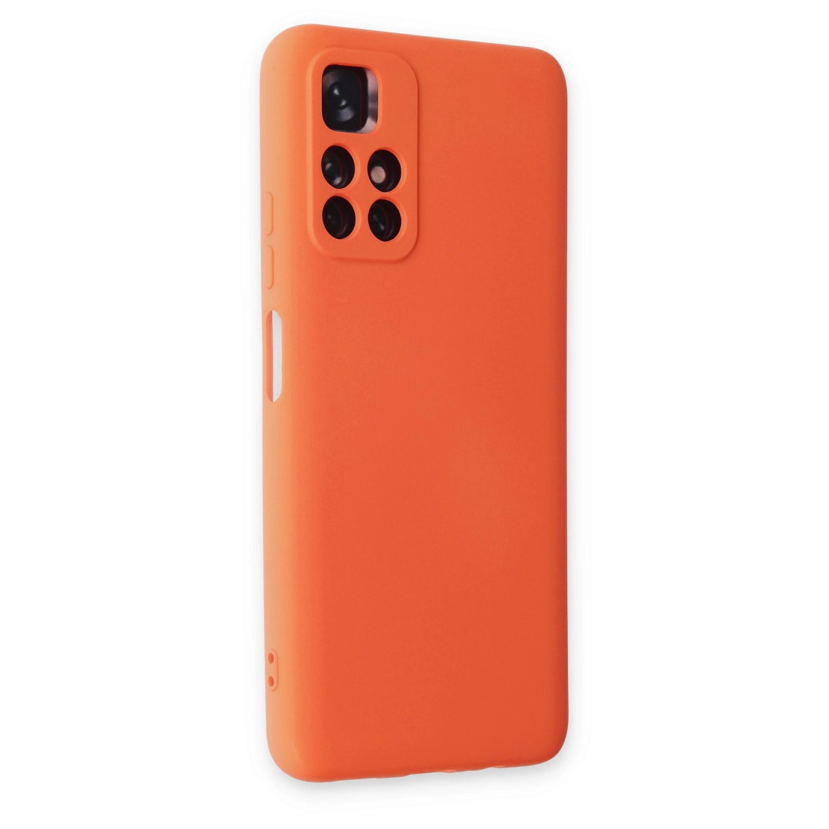 Kamera kesimli turuncu telefon kılıfı.