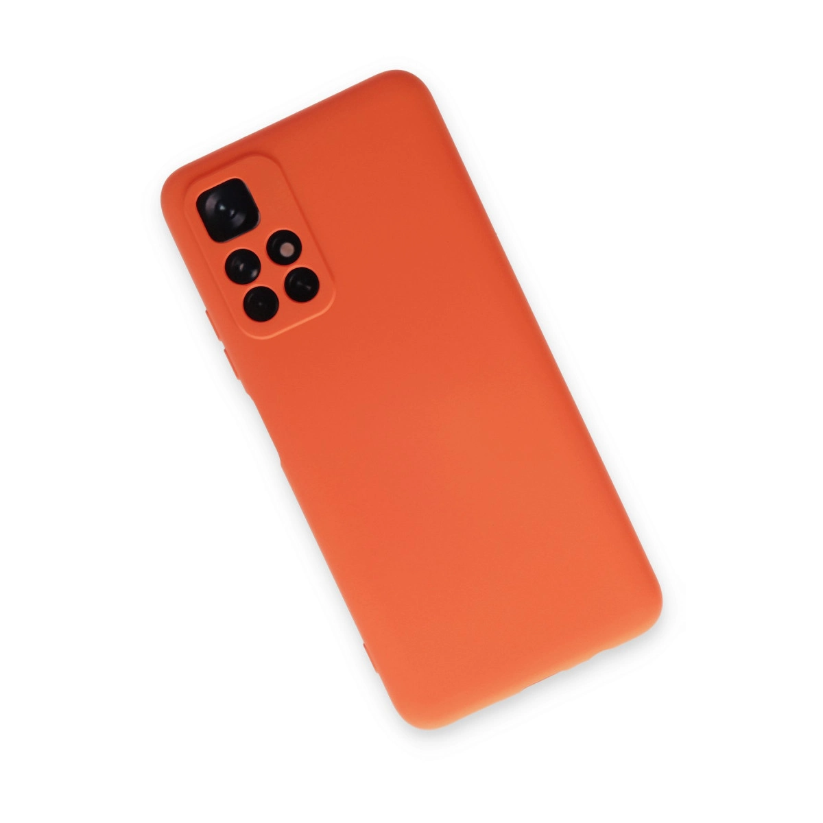 Kamera modüllü turuncu telefon kılıfı.