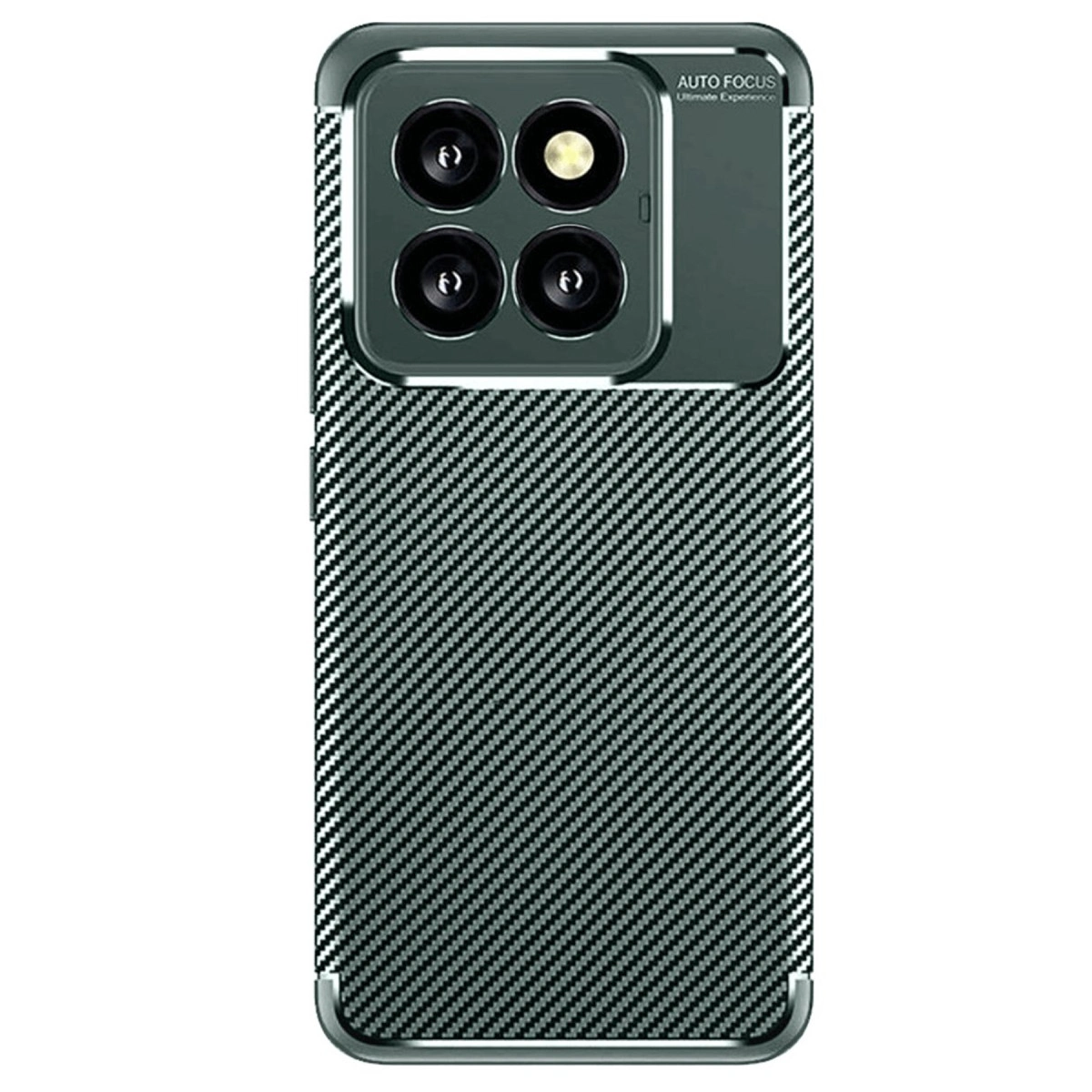 Karbon fiber desenli ve dörtlü kamera yuvalı telefon kılıfı.