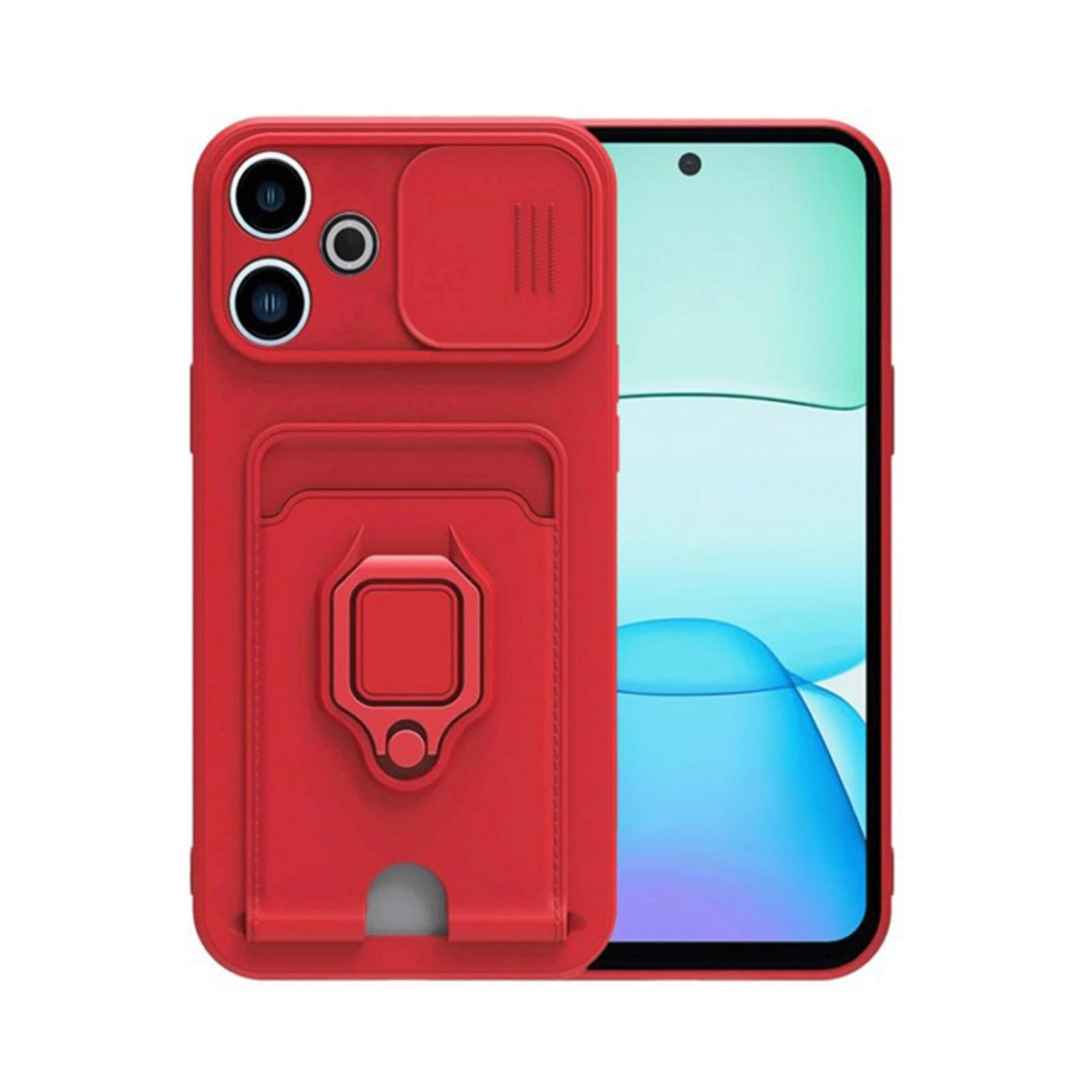NEWFACE Xiaomi Redmi 13 4G Uyumlu Zuma Kartvizitli Yüzüklü Silikon Telefon Kılıfı Kırmızı