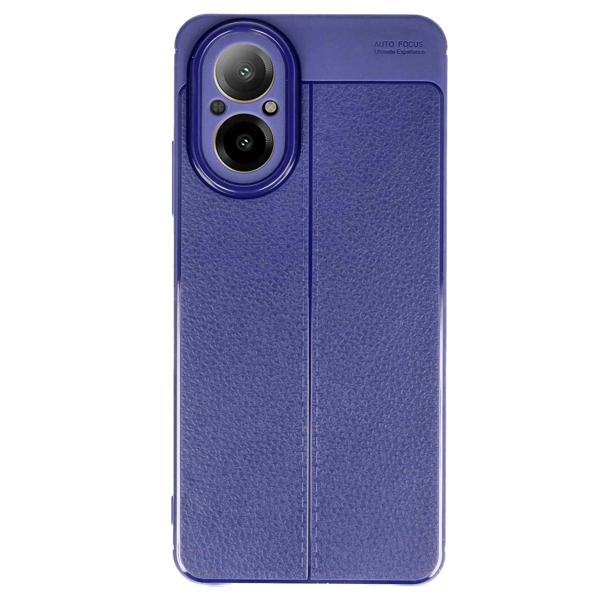 Kamera kesimli mor telefon kılıfı ve 'AUTO FOCUS' yazısı.
