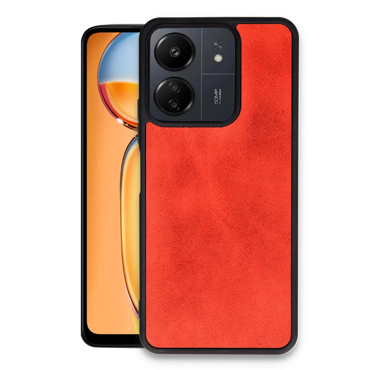 NEWFACE Xiaomi Redmi 13C Uyumlu Aras Deri Kapak Telefon Kılıfı Kırmızı