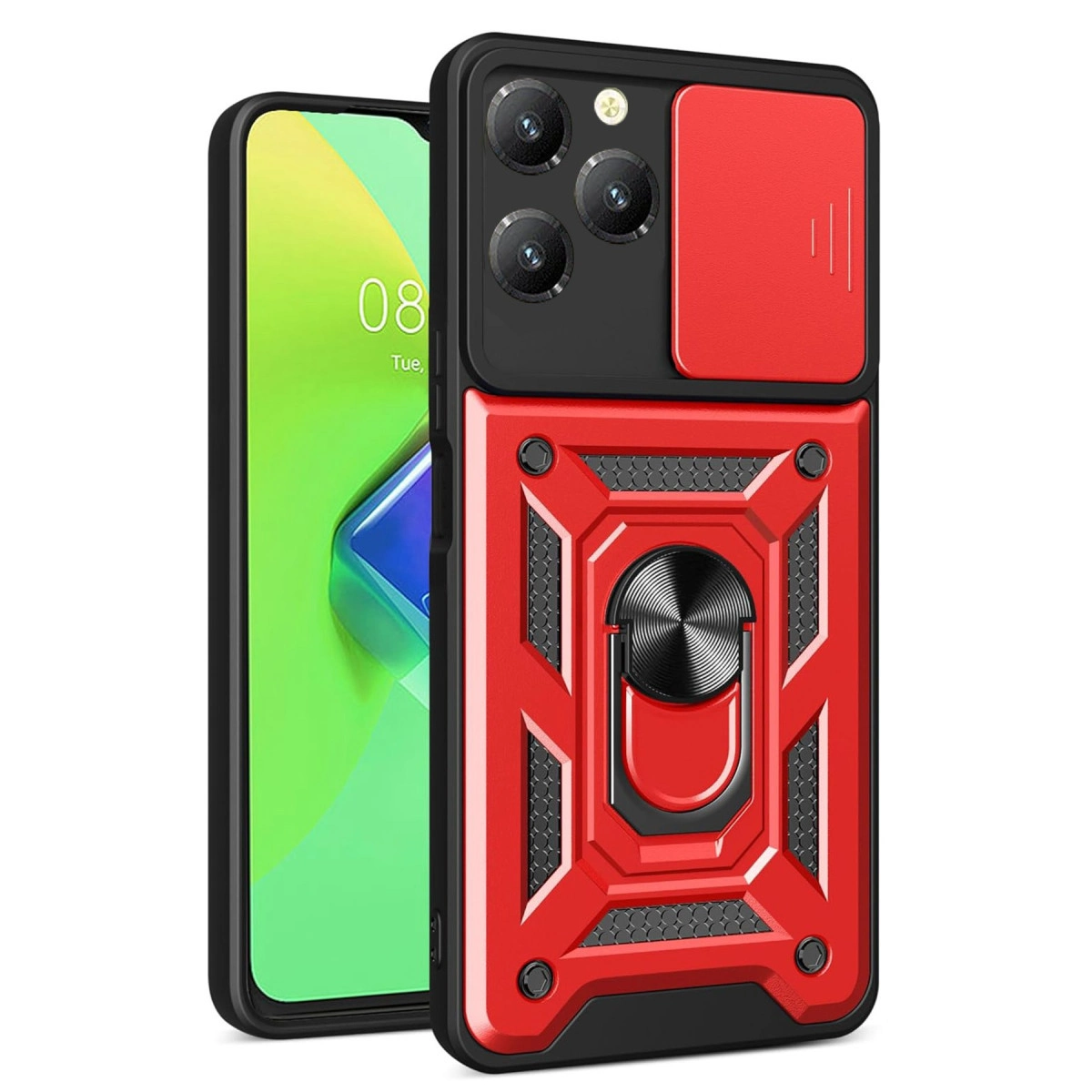 NEWFACE İnfinix Hot 40 Pro Uyumlu Pars Lens Yüzüklü Silikon Telefon Kılıfı Kırmızı