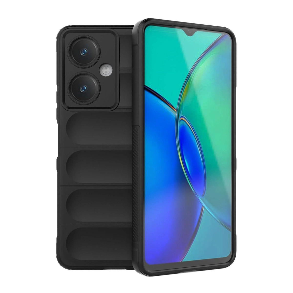 Kamera dizilimli siyah telefon ve renkli ekranı.