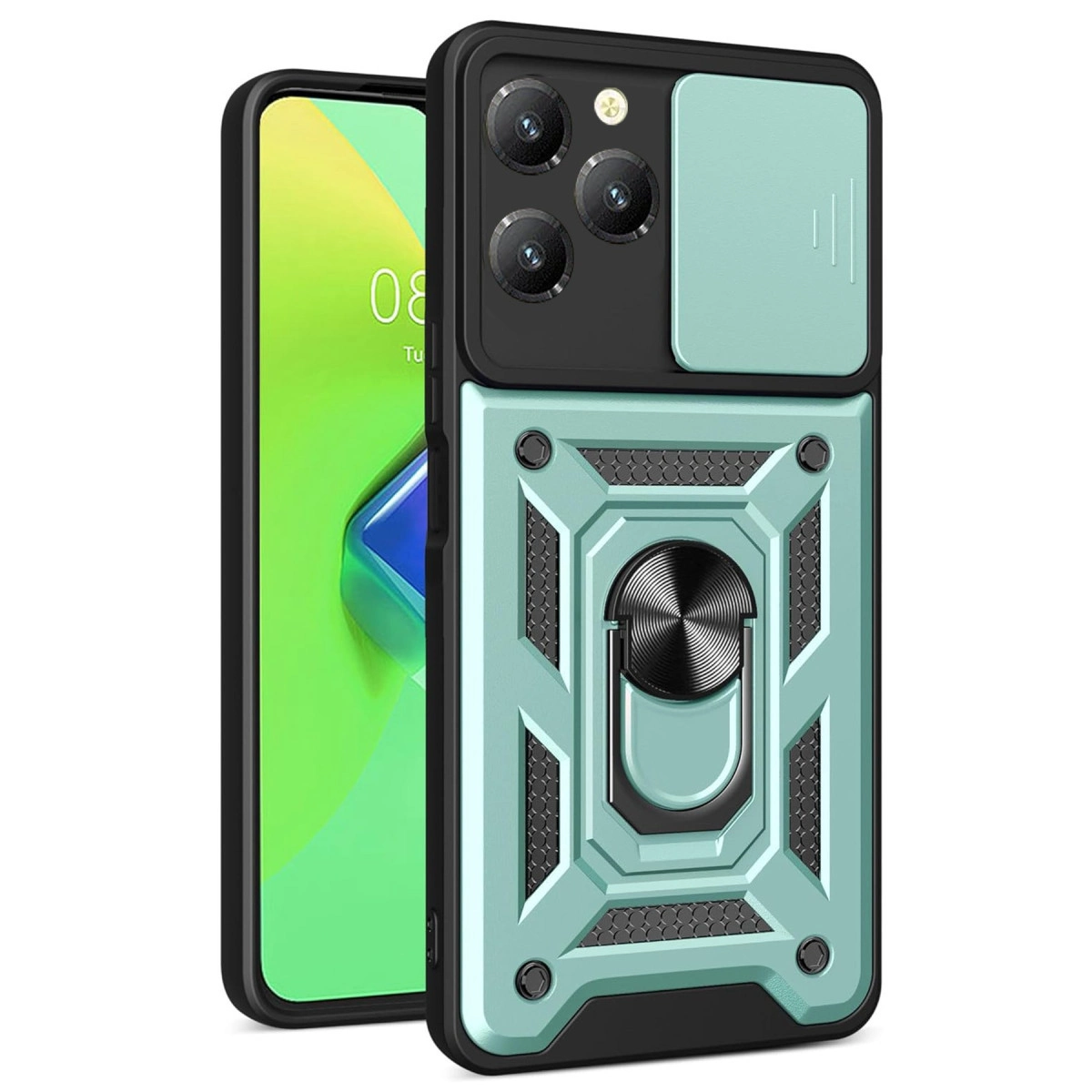 NEWFACE İnfinix Hot 40 Pro Uyumlu Pars Lens Yüzüklü Silikon Telefon Kılıfı Yeşil