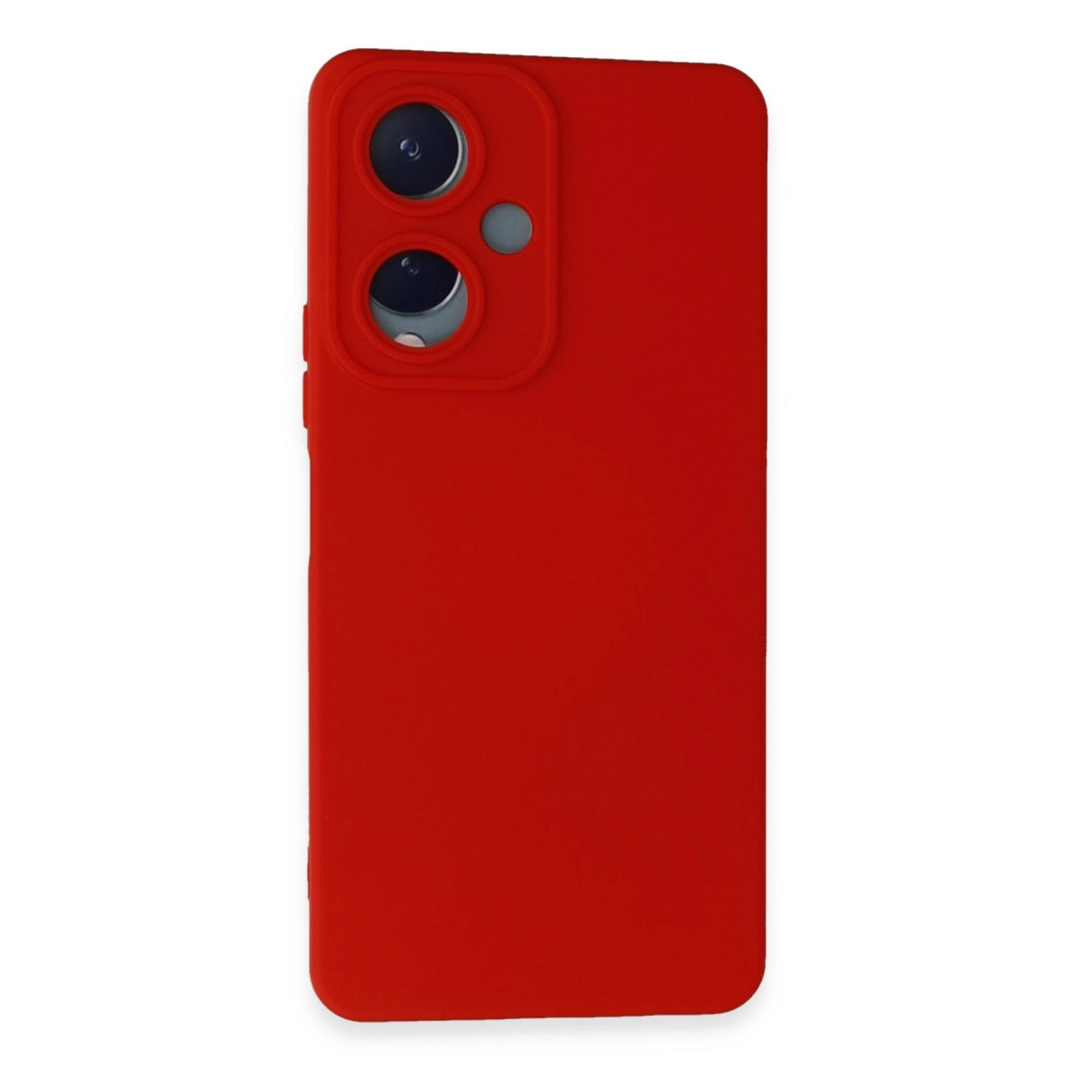 İki lens barındıran dikdörtgen kamera kesimli kırmızı telefon kılıfı.