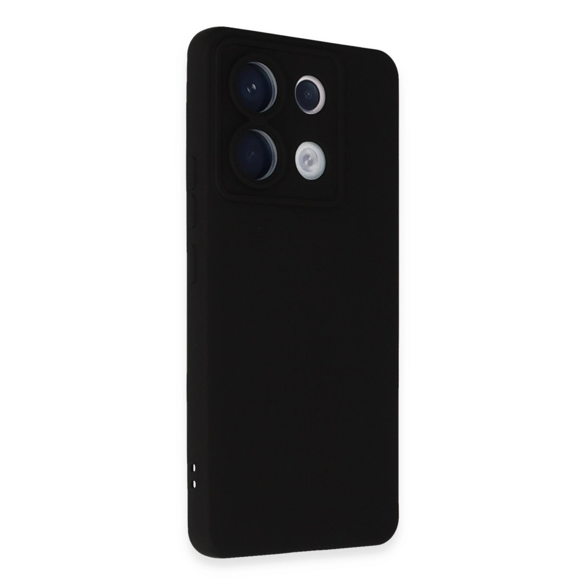 Sağ üstte dört kamera lensli siyah telefon kılıfı.