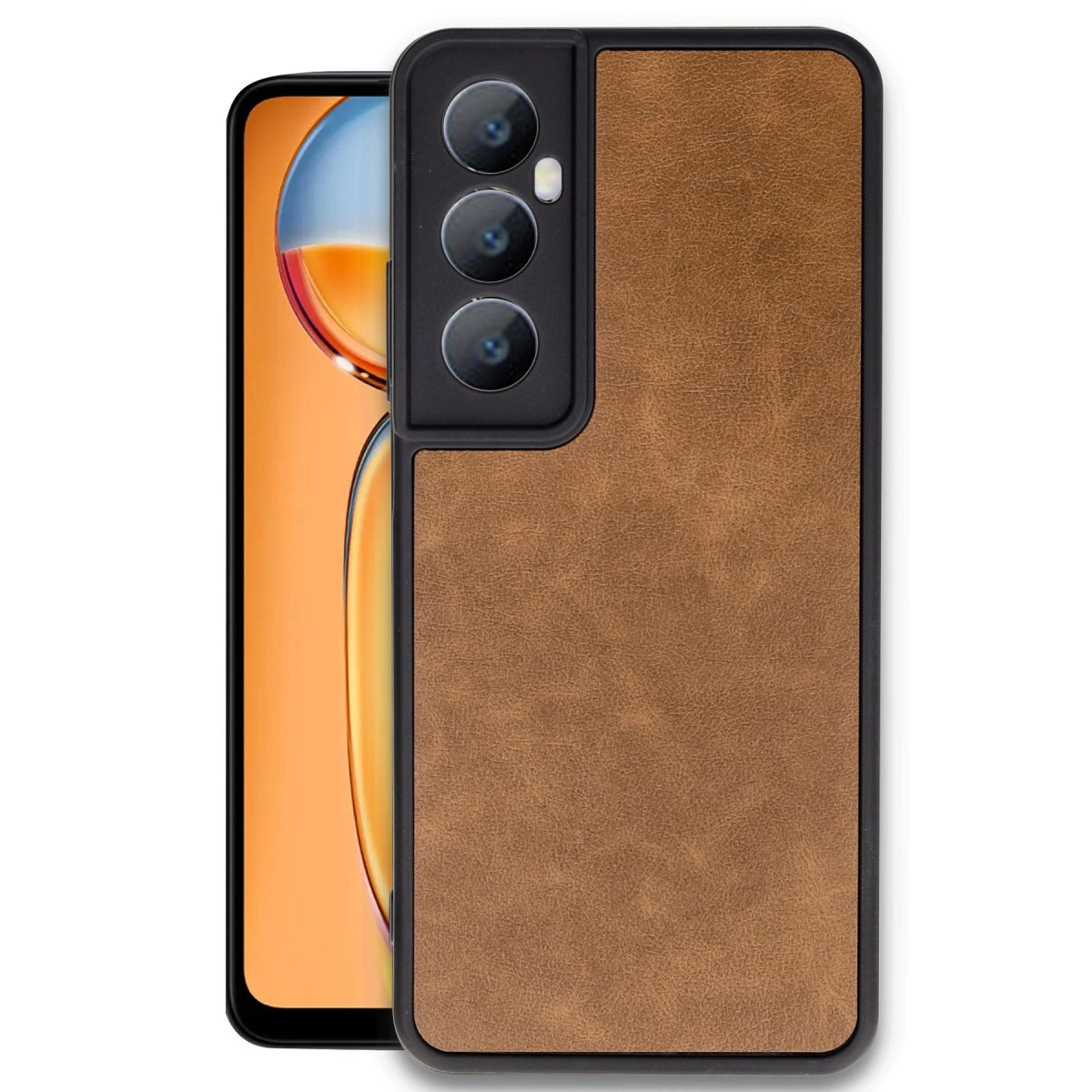 NEWFACE Realme C65 Uyumlu Aras Deri Kapak Telefon Kılıfı Taba