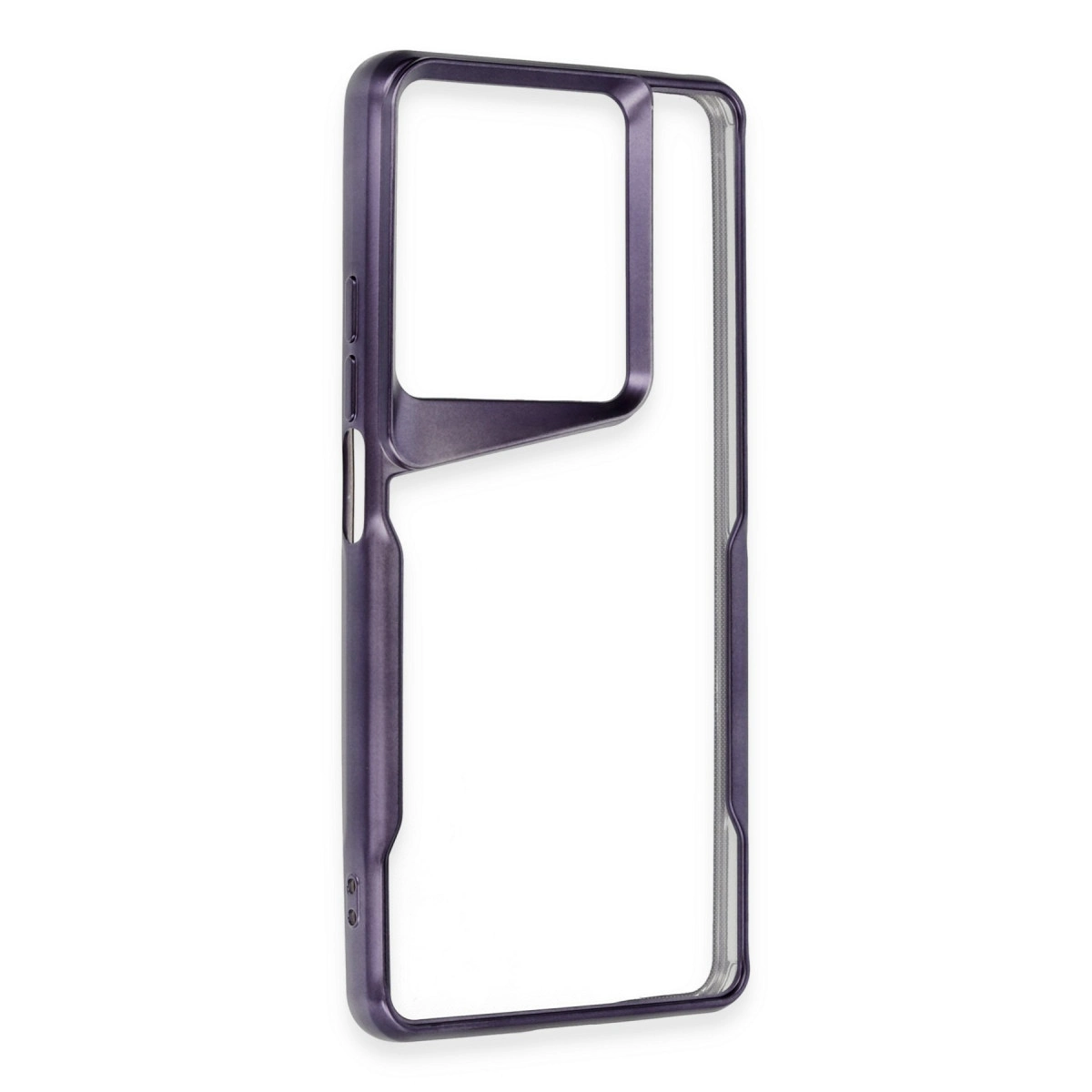 Kamera ve ekran için net kesiklere sahip mor telefon kılıfı çerçevesi.