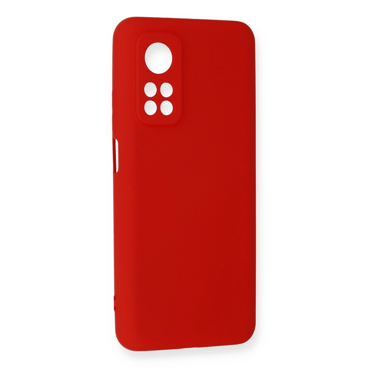 Kamera ve flaş için kesikli kırmızı telefon kılıfı.