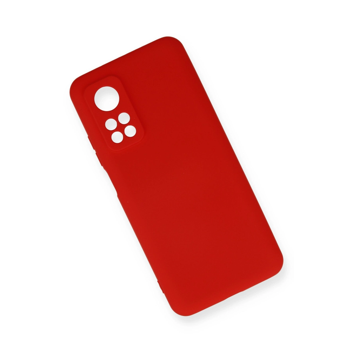 Kamera kesikli kırmızı telefon kılıfı beyaz arka planda.
