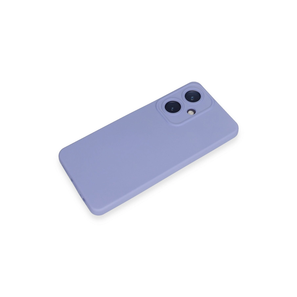 Çift lensli kamera modülüne sahip mor telefon kılıfı.