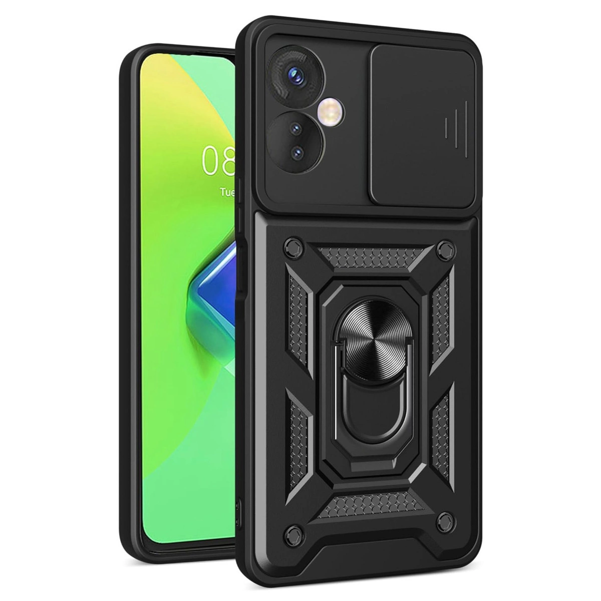 NEWFACE İnfinix Hot 30 4G Uyumlu Pars Lens Yüzüklü Silikon Telefon Kılıfı Siyah