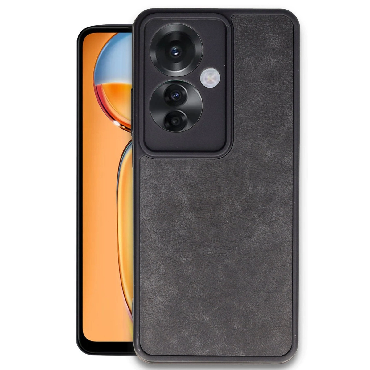 NEWFACE Oppo Reno 11F Uyumlu Aras Deri Kapak Telefon Kılıfı Siyah