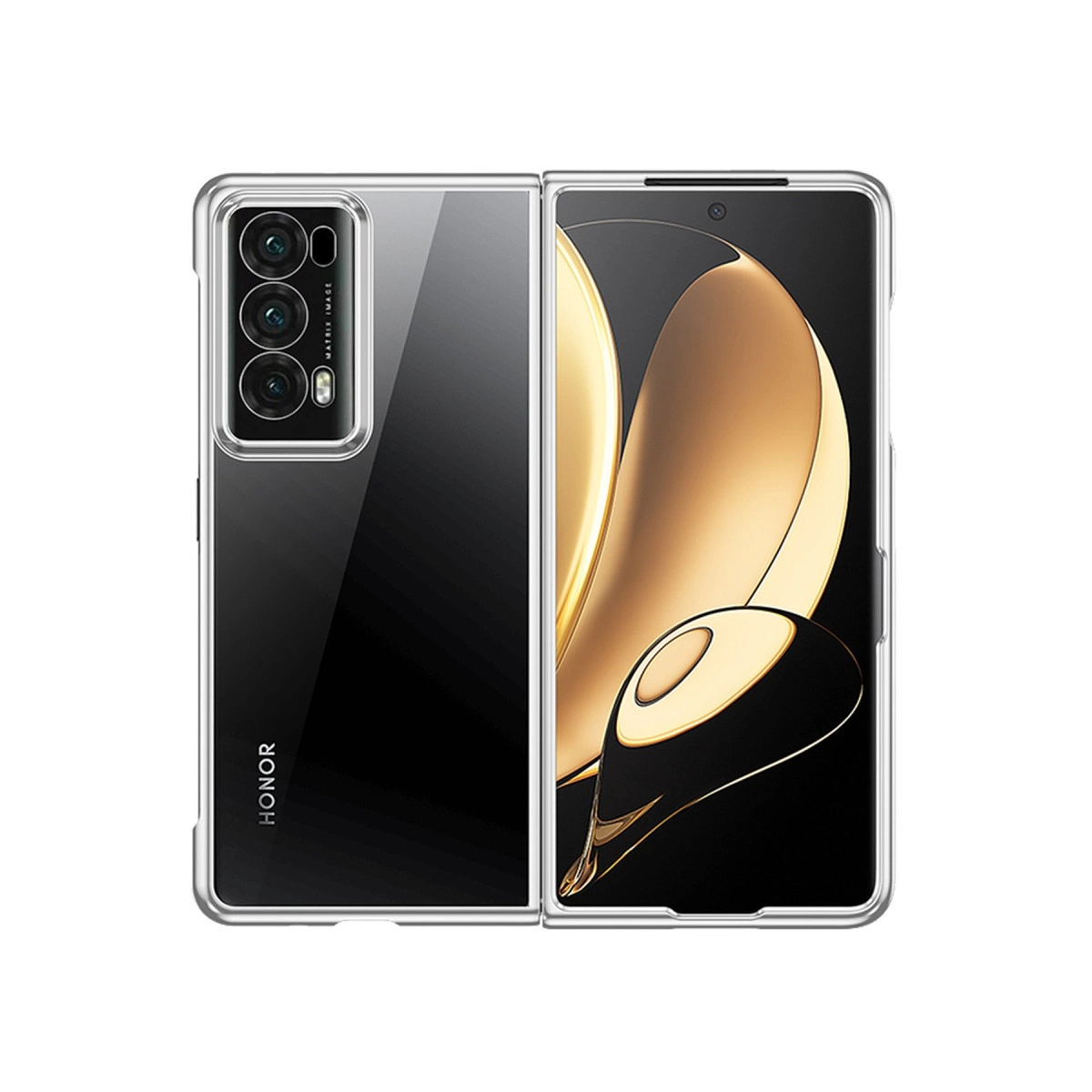 Üçlü kamera sistemli katlanabilir Honor telefon için şeffaf kılıf.
