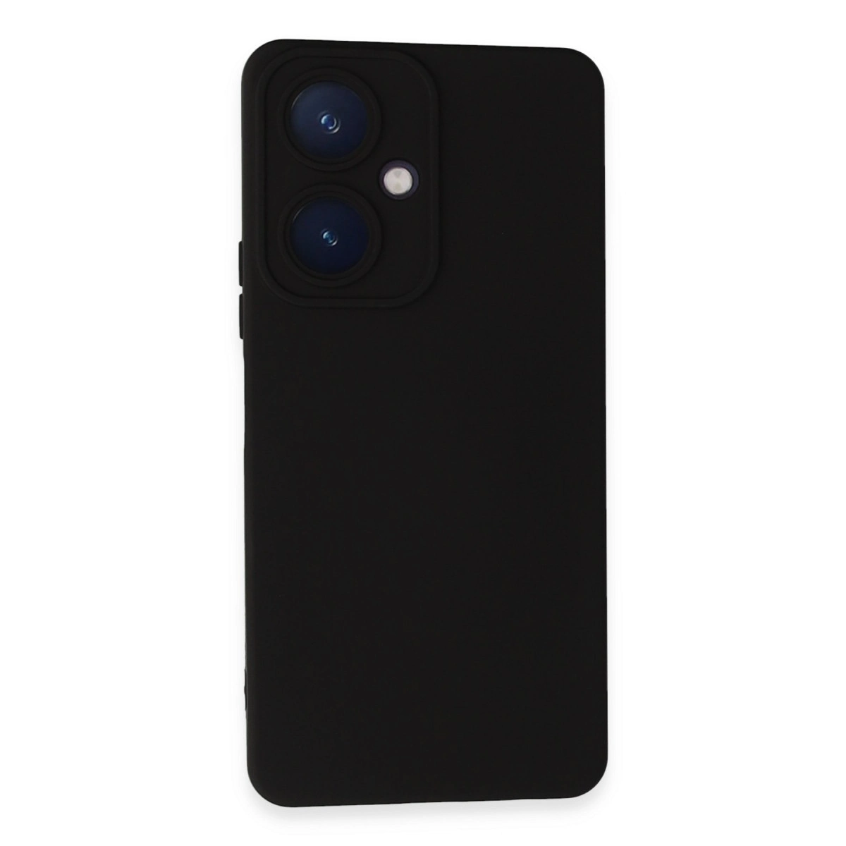 Arkada iki kamera ve flaşlı siyah telefon kılıfı.