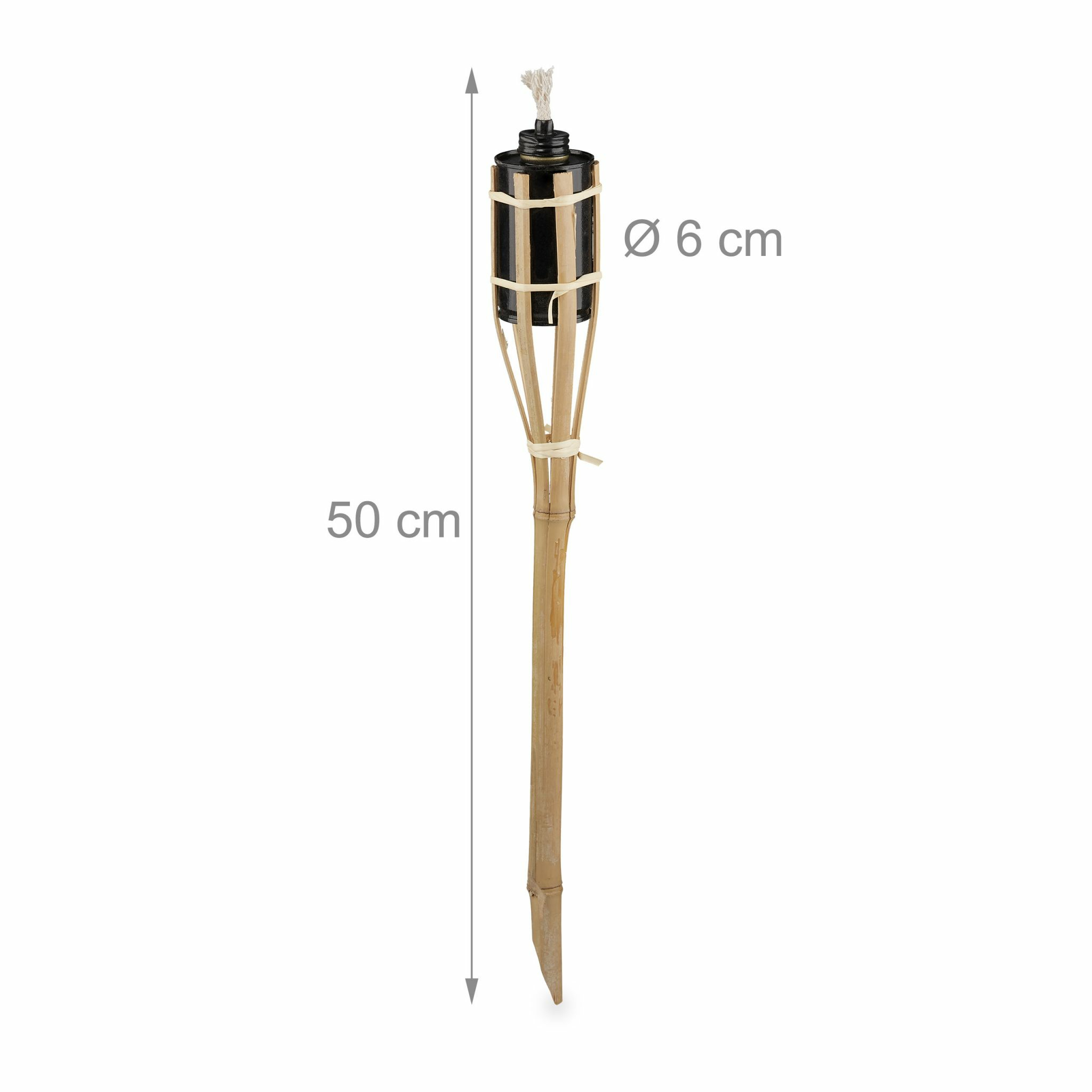 Bambusfackel 50cm lang, 6cm Durchmesser, mit schwarzem Tank.