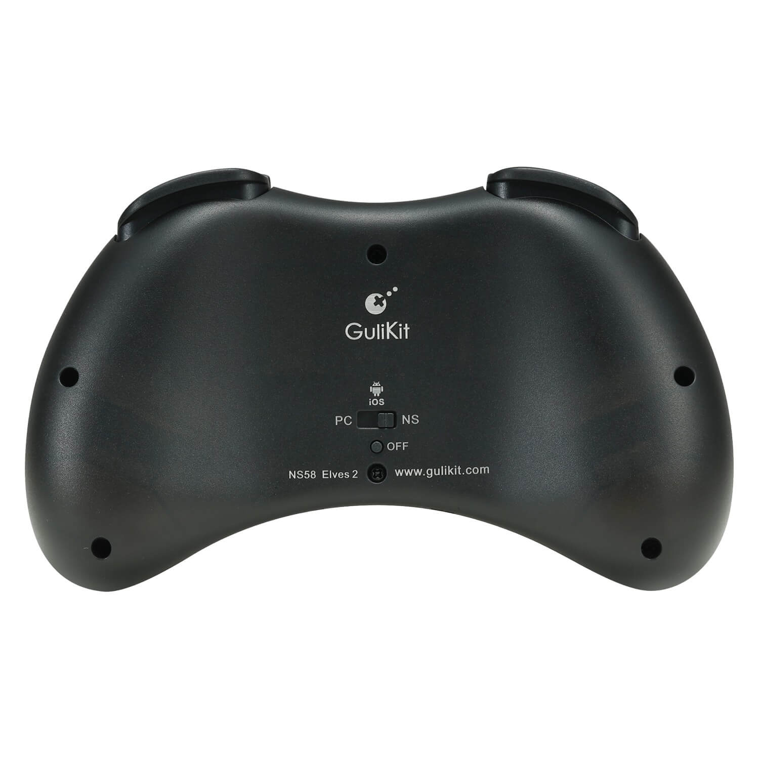 Mando de juego negro con logo de Gulikit y varios indicadores de modo.